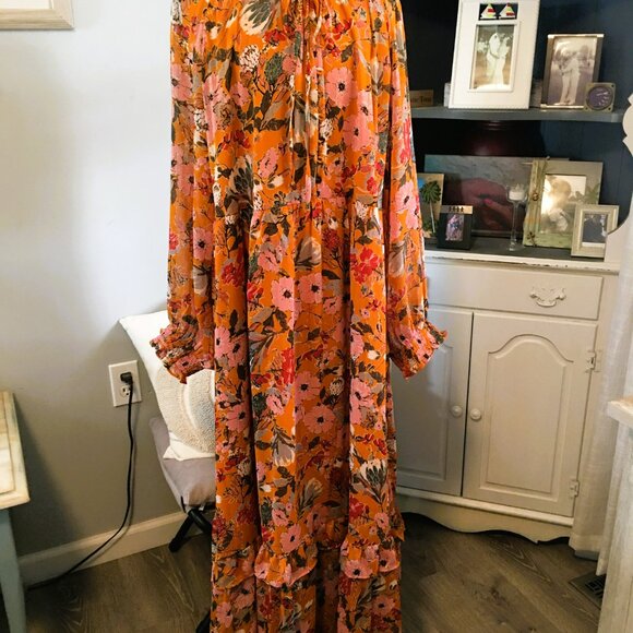 Kate & Sam Maxi Dress Sz XXL Tiered Floral Lined Long Sleeve Maxi Dress NWT - Picture 2 of 8